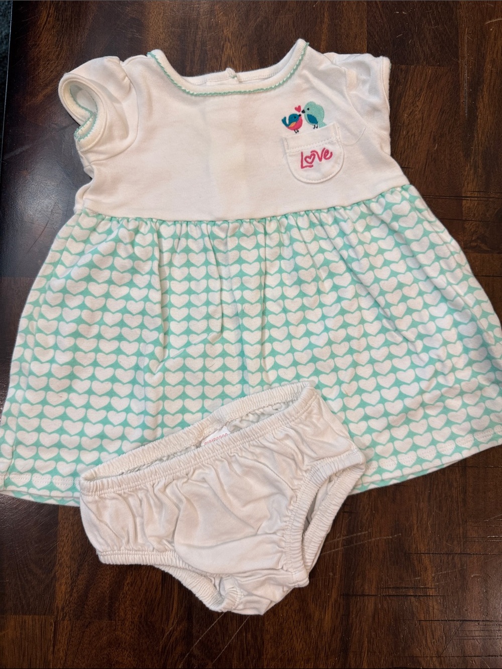 Gymboree Mint and White Heart Dress with Bloomers